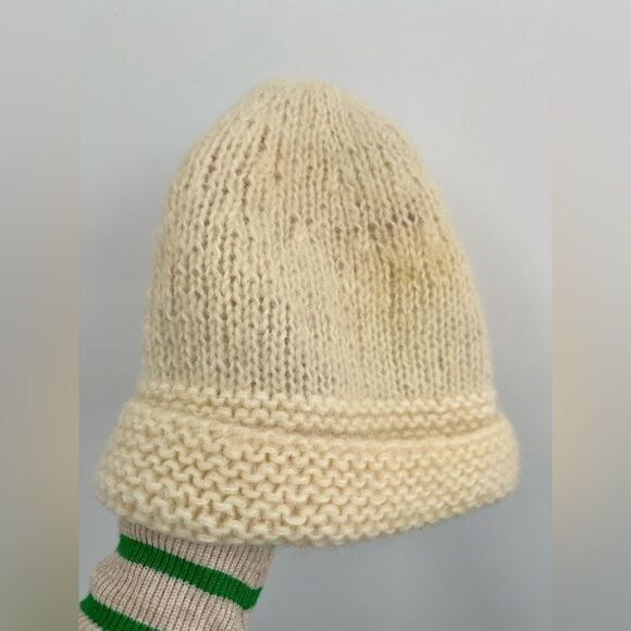 Vintage Cream 100% Wool Beanie Hat - Picture 1 of 6
